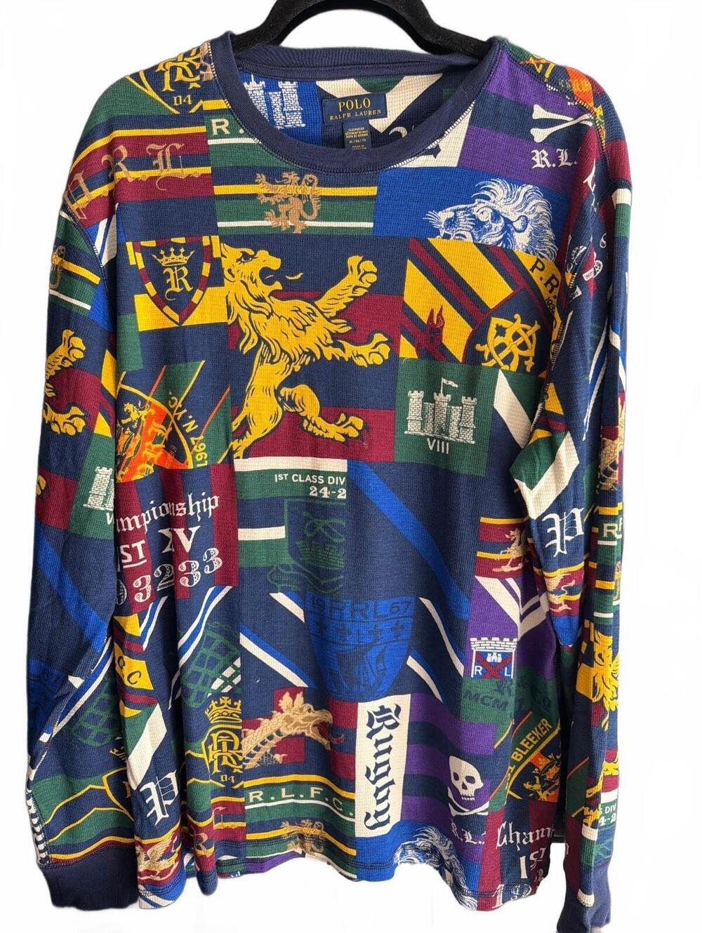 Polo Ralph Lauren Sleepwear Long Sleeve Shirt XL Multicolor Patchwork Print